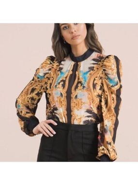 JEALOUS TOMATO Black Baroque Print Blouse Large